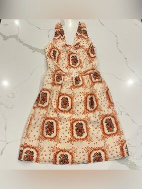 Madewell Floral Orange Silk Sleeveless Sundress Womens 2 Twist Back Cut Out Euro